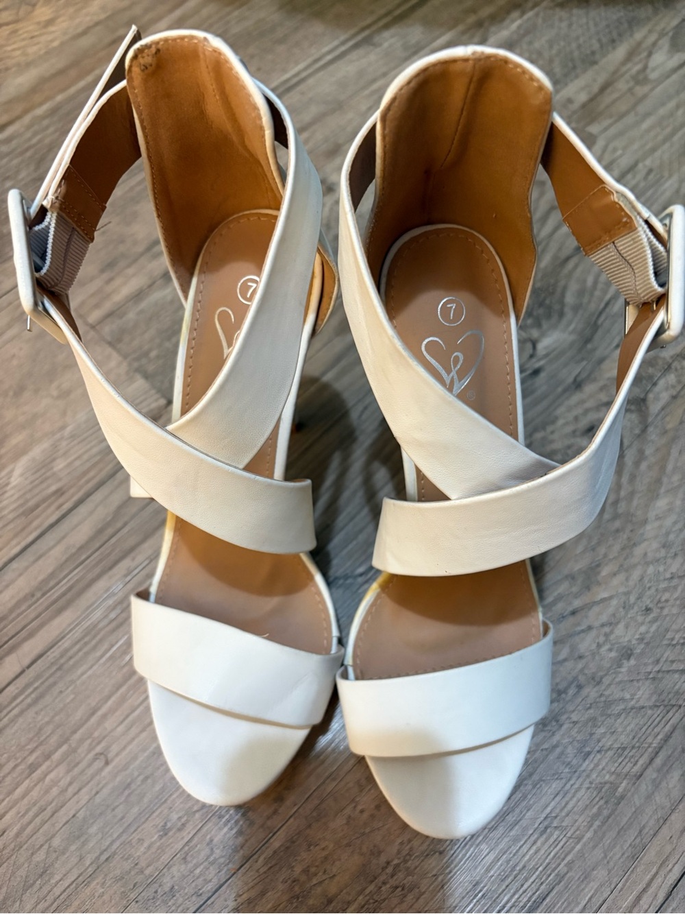 Windsor Cream Crisscross Block Heel Sandals